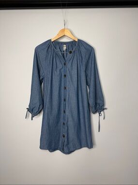 J. Crew Tie-sleeve button-front dress in chambray XS